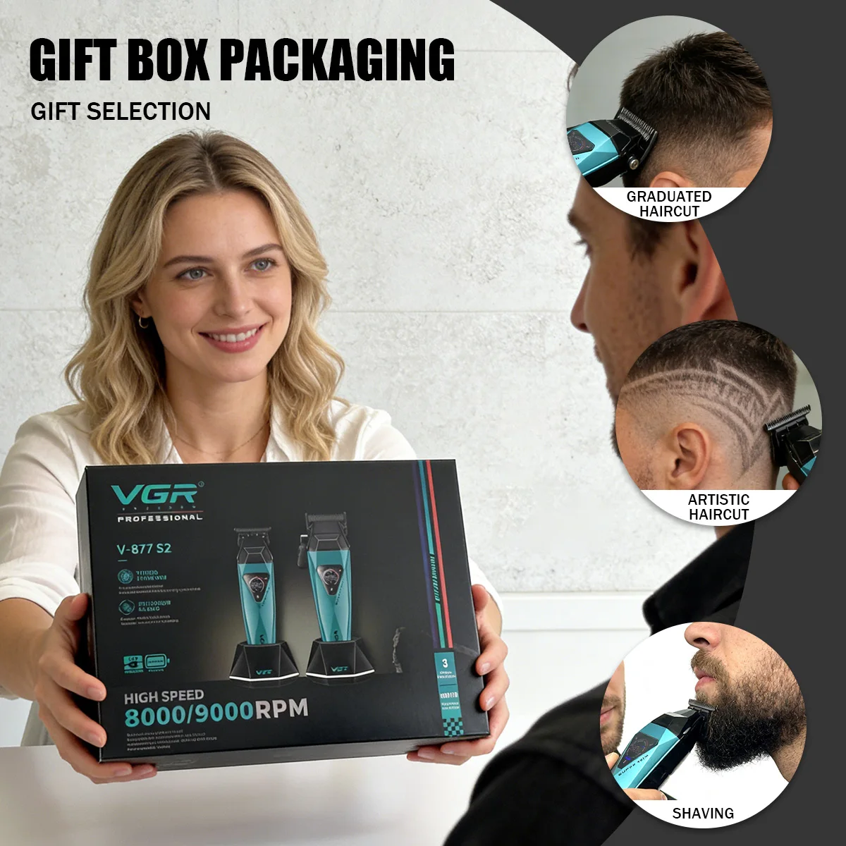 VGR Hair Trimmer Electric Hair Cutting Machine Professional Hair Clippers Cordless Barber Combo LED Trimmer for Men V-877 S2 view 6