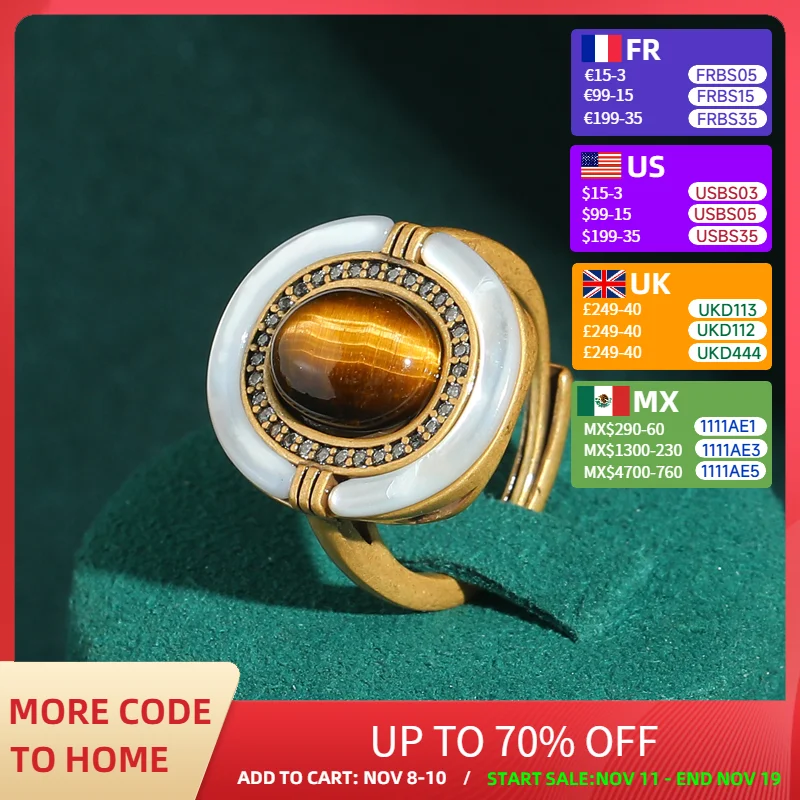 

Vintage Tiger's-eye Stone Ring Woman Oval Antique Gold Color Luxury Quality Halloween Jewelry Accessories Mothers Day Gift 2025