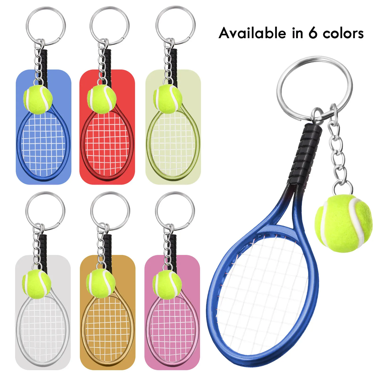 24Pcs Tennis Keychain Set Realistic Ball Racket Pendant Decorative Charm for Tennis Lovers Friends Key Ring Holder Id Card