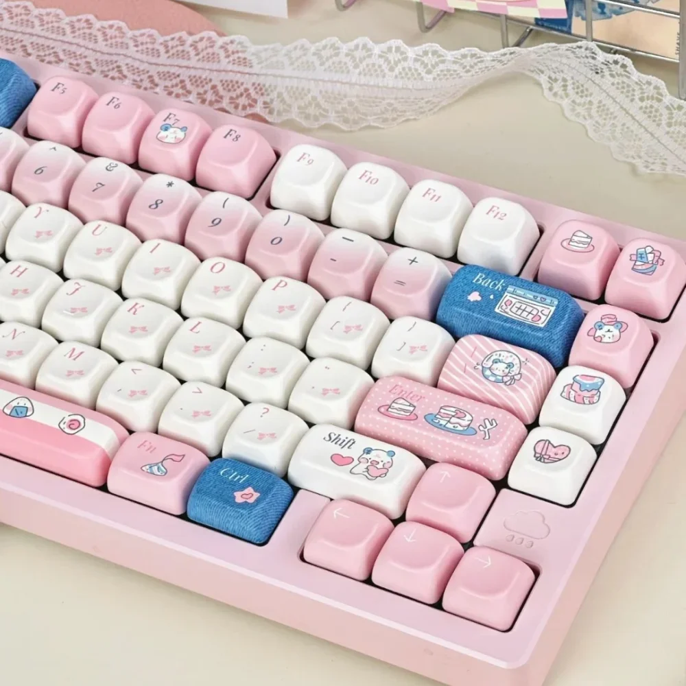 Pure Heartbeat Theme Cute Pink Keycap SOA/Cherry Profile 150 Keys Thermal Sublimation PBT Mechanical Keyboard Keycaps for Girls