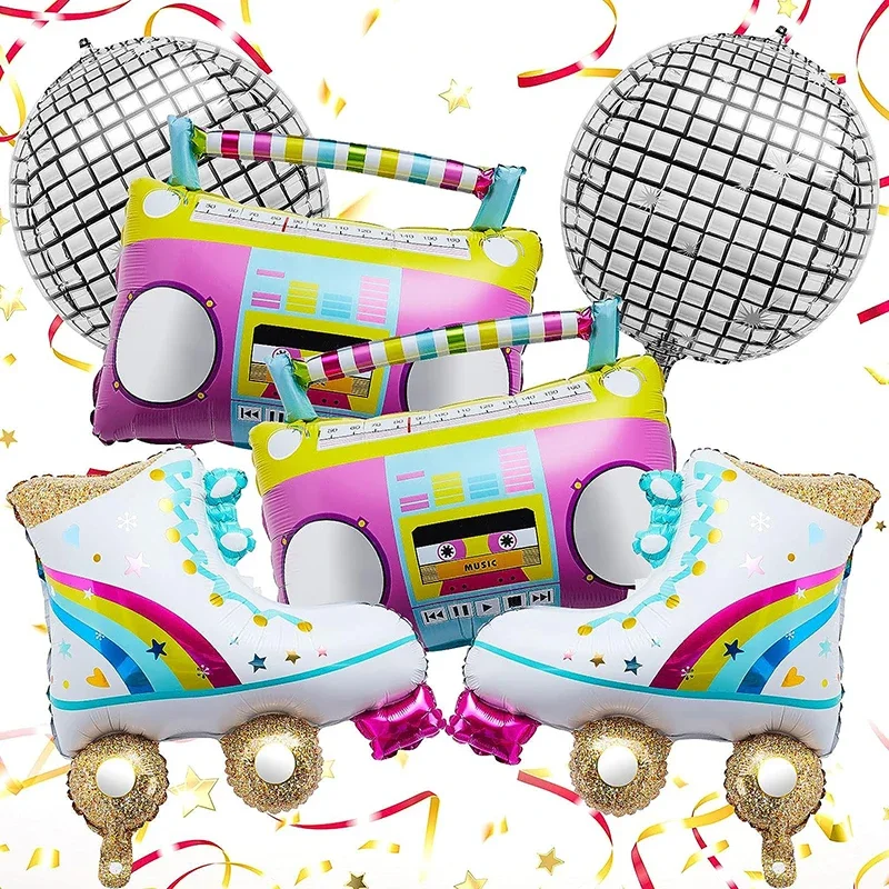 6 stuks Rollerskate Ballon Boombox 80s 90s 22 inch Disco Folieballonnen 80s 90s Regenboog Retro Party Ballon voor Party Decoratie