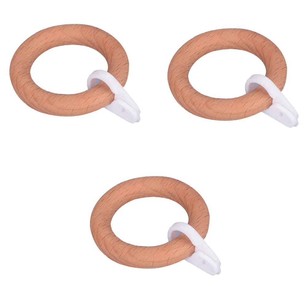 3Pcs Curtain Ring Connectors Wooden Circle Rings for Solid Wood Rods Easy Disassemble Slide on Rod Home Decor Accessory
