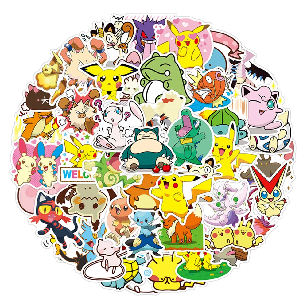 10/30/50pcs Cartoon Pokemon Anime Stickers Kawaii Pikachu Gengar Mewtwo Graffiti Sticker Phone Laptop Notebook Cute Decals Decor