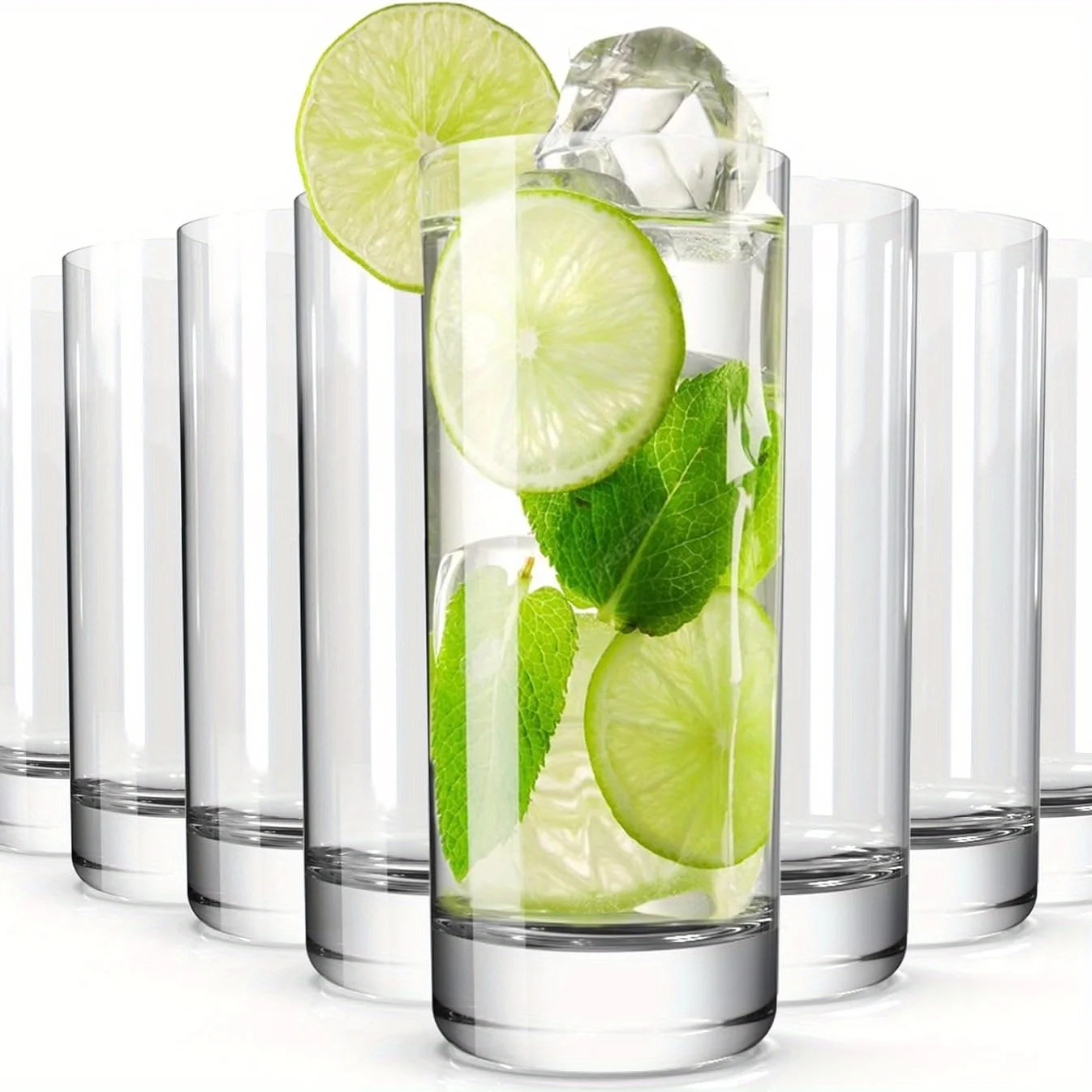 

[Хрустальные бокалы для хайбола] Набор из 8 хрустальных бокалов для хайбола | Стеклянные стаканы высокие прозрачные 13 унций для воды, сока, виски, коктейля мохито |