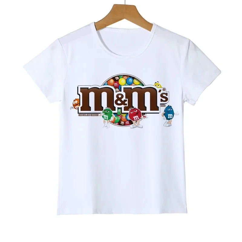 Fashionable children's t-shirt 3D boy/girl chocolate bean MM print fun street outfit t-shirt anime short sleeved baby round neck