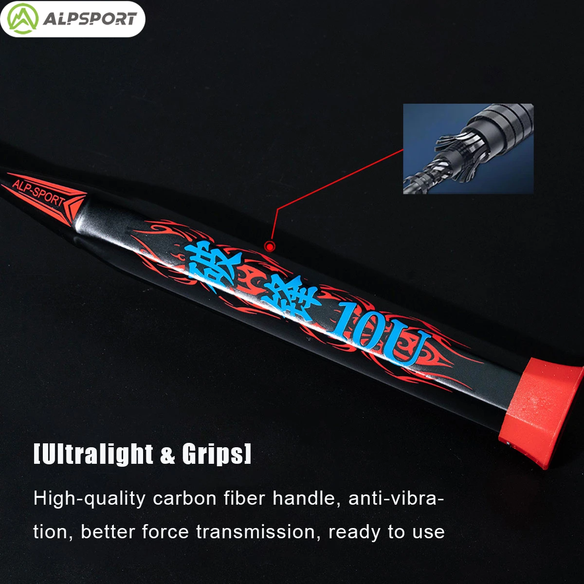 Alpsport PF Pro 10U 초경량 52g T800 배드민턴 라켓 빠른 리바운드 수입 최대 무게 38파운드 100% 프로 카본 파이버 + 티타늄 라켓 중급 및 상급 아마추어