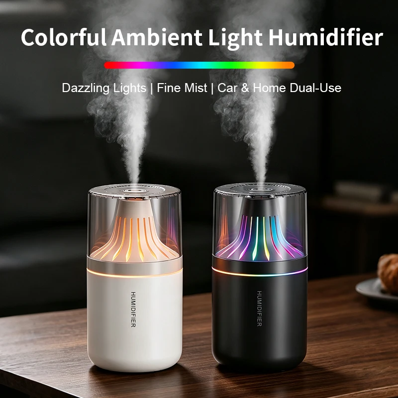 Colorful Gradual Change Atmosphere Light Vehicle Mounted Humidifier with Noise Reduction Mute Delicate Spray for Fresh Air