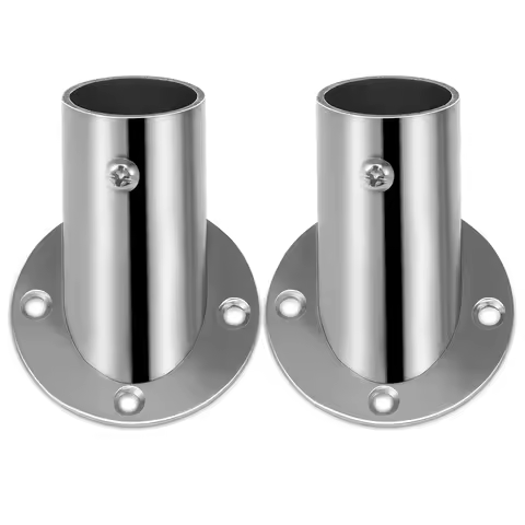2 Pcs Bevel Angle Flange Base Curtain Pole Holder Wardrobe Rod Socket Bracket Shower Stainless Steel Material Baby