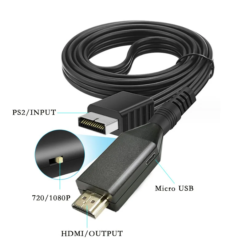 

ZL269 Адаптер PS2 в HDMI, подключение игровой консоли к кабелю высокой четкости для телевизора, линия преобразования PS2 в HDMI