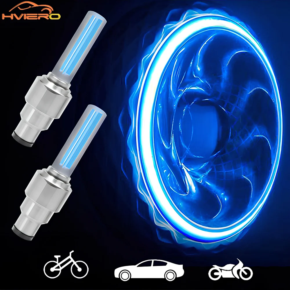 Flashing Rotation LED Spoke Neon Atmosphere Lamp Valve Mounted Wheel Hub Decor Light Suitable For Car Motorcycle Bicycle 2Pcs