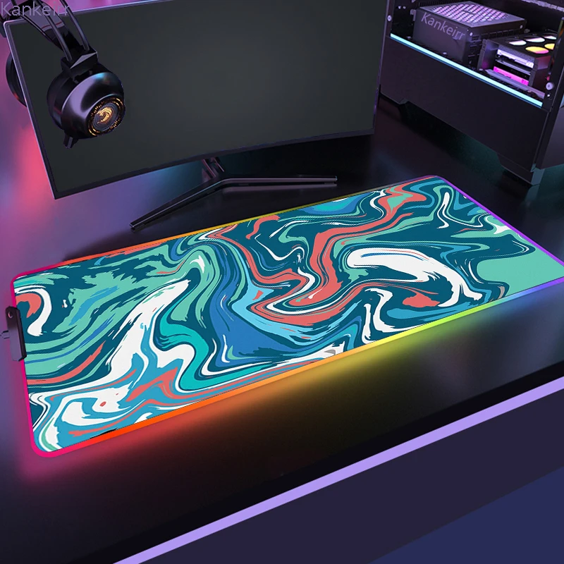 RGB Strata Liquid Mouse Pad USB LED Luminous Desktop Rug Speed Mouse Mat 80x30cm XXL Pc Gamer Notebook Table Carpet Mousepad