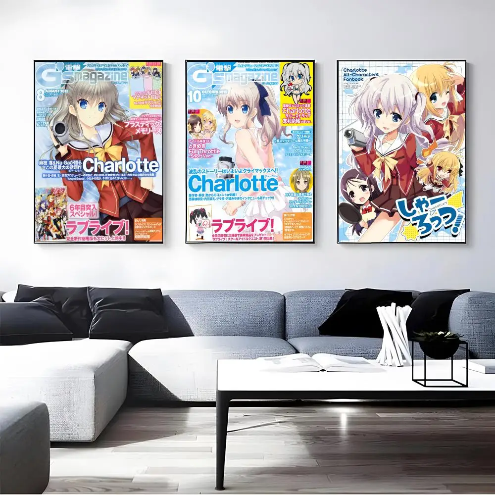 Anime Charlotte Poster Self-adhesive Art Waterproof Paper Sticker Coffee House Bar Room Wall Decor