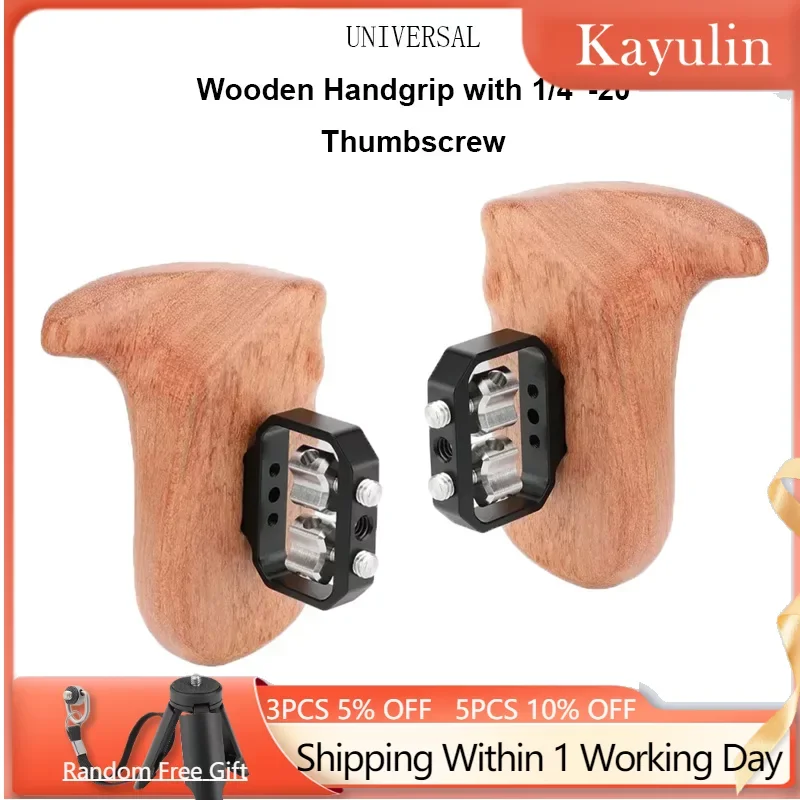 

kAYULIN Camera Wooden Handgrip with 1/4inch Thumbscrew For Sony Canon Rose Wood Grip Monitor Cage Rig Accessories