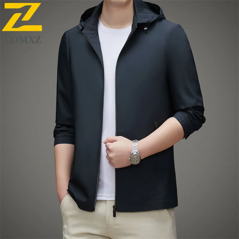 Business Man Jacket Fashion Classic Hooded Tooling Coat Premium Comfort Detachable Hood Lightweight Spring Autumn Mens Clothing