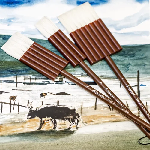 Imagen 1 del producto Pincel de pintura Artsecret Hake, pincel plano suave de pelo de cabra para acuarela, Gouache, acrílico, mango de bambú, suministros de arte para pintura