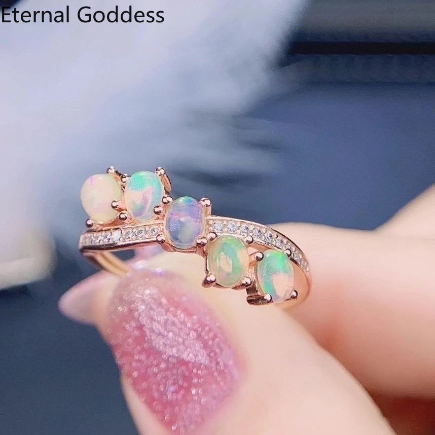 

925 Silver Ladies New Natural Opal Ring Platinum Plated Simple Atmospheric Style Australian Opal New Design 3*4mm luxury jewelry