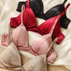 Women Velvet Underwear Sexy Seamless Triangle Cup Bra Set Deep V Wireless Comfort Brassiere High Quality Lingerie Panties Sets