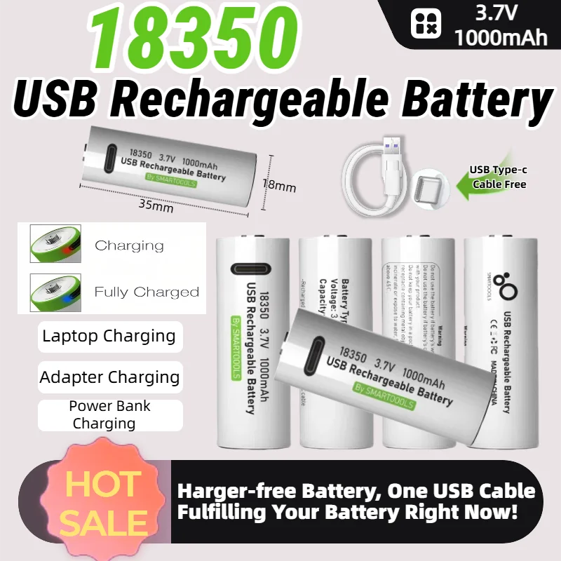 

100% New 3.7V 18350 Rechargeable Battery 1000mAh 3-in-1 Gimbal Stabilizer for LED Flashlight & Hair Trimmer,USB Type-C Charging