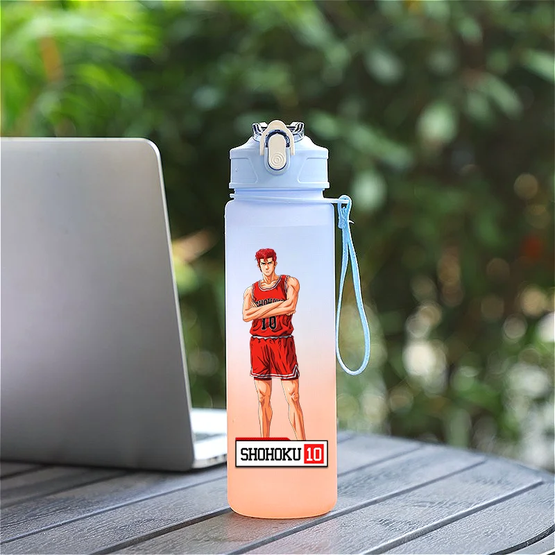 Cartoon 750ml SLAM DUNK Gradient Color Plastic Straw Cup Aldult Portable Outdoor Sports Large Capacity Children Drink Cup Gift