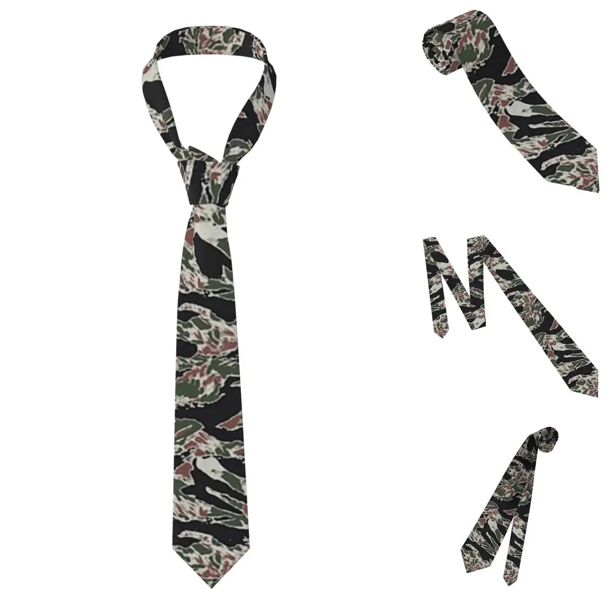 Corbata de camuflaje militar a rayas de tigre para hombre, corbatas ajustadas de poliéster y seda, trajes de boda, corbatas informales