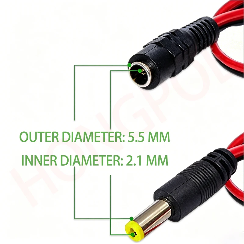 12V DC Power Cord, 5.5×2.1mm, 10-Pack, Power Extension Cable for CCTV Cameras TVs LED Lights DIY Connectors. Tail Extension Line