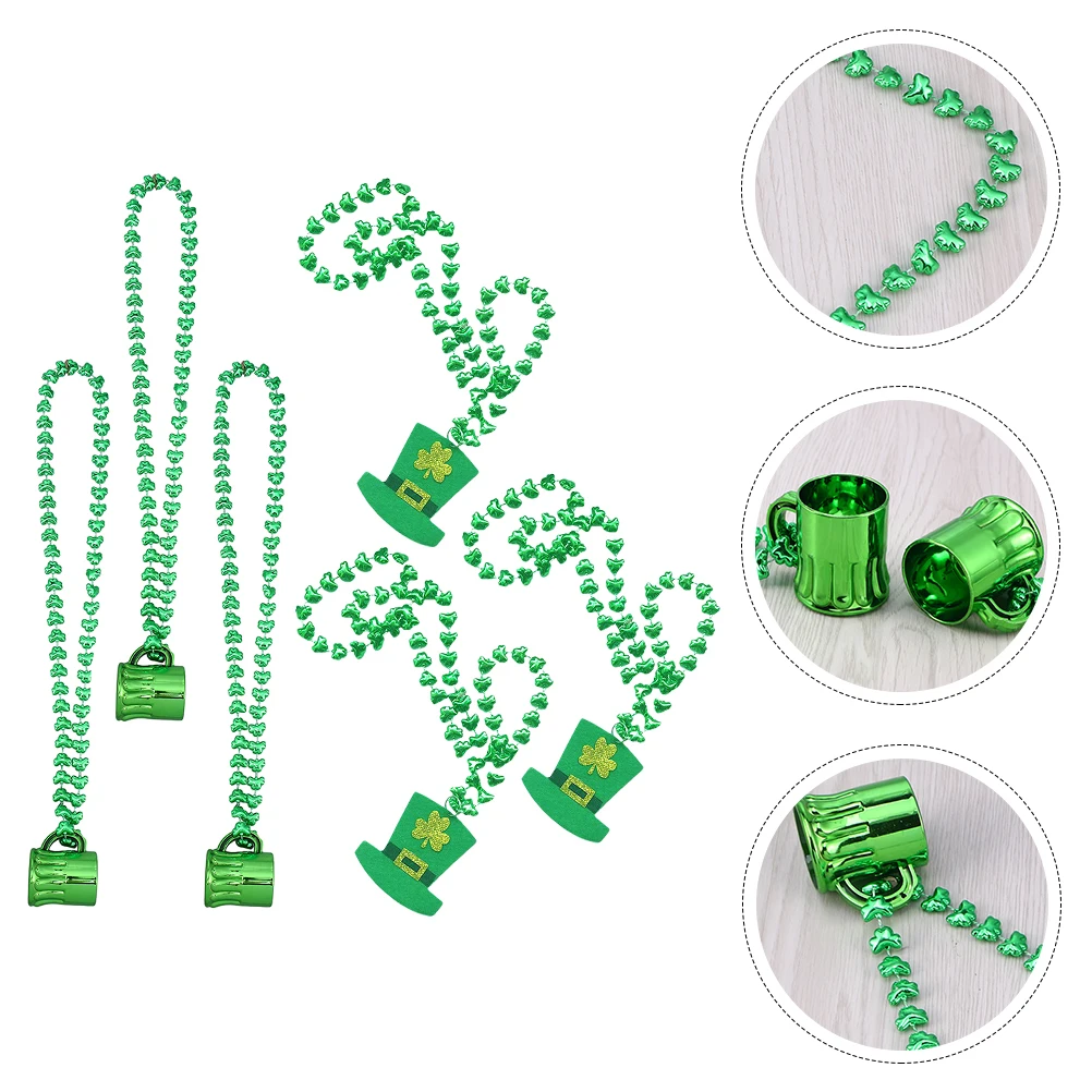 

6pcs Green Pendant St Bead Pendant Necklace Patrick's Day Accessories Beads Necklace Party Supplies Non woven Fabric