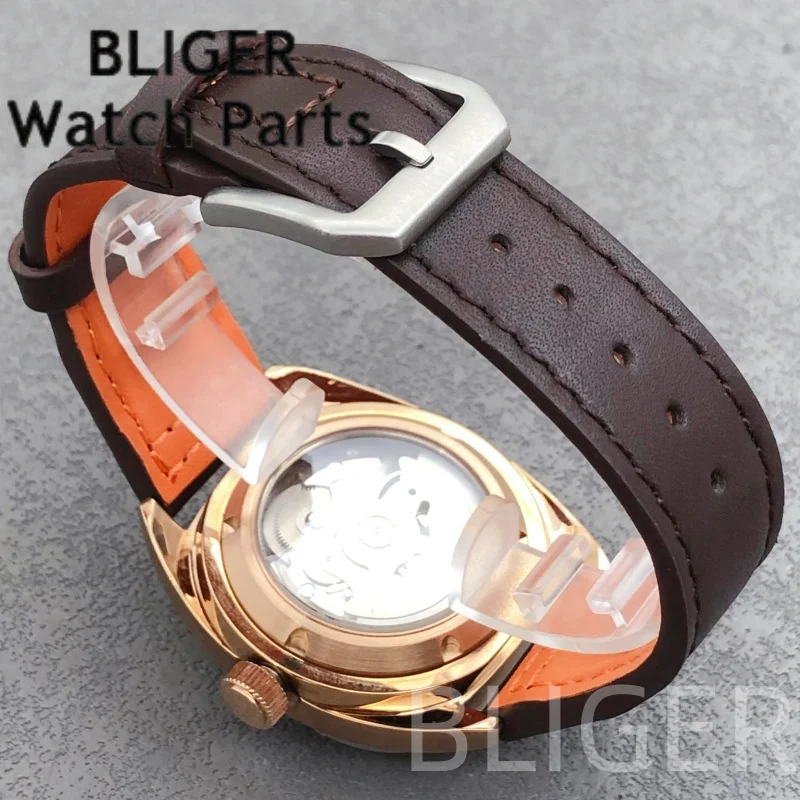 BLIGER 39 ミリメートルメンズ高級ローズゴールド NH36 自動巻き腕時計ミネラルガラス 10ATM 防水ビッグクラウン/スモールクラウン Watche 男性用
