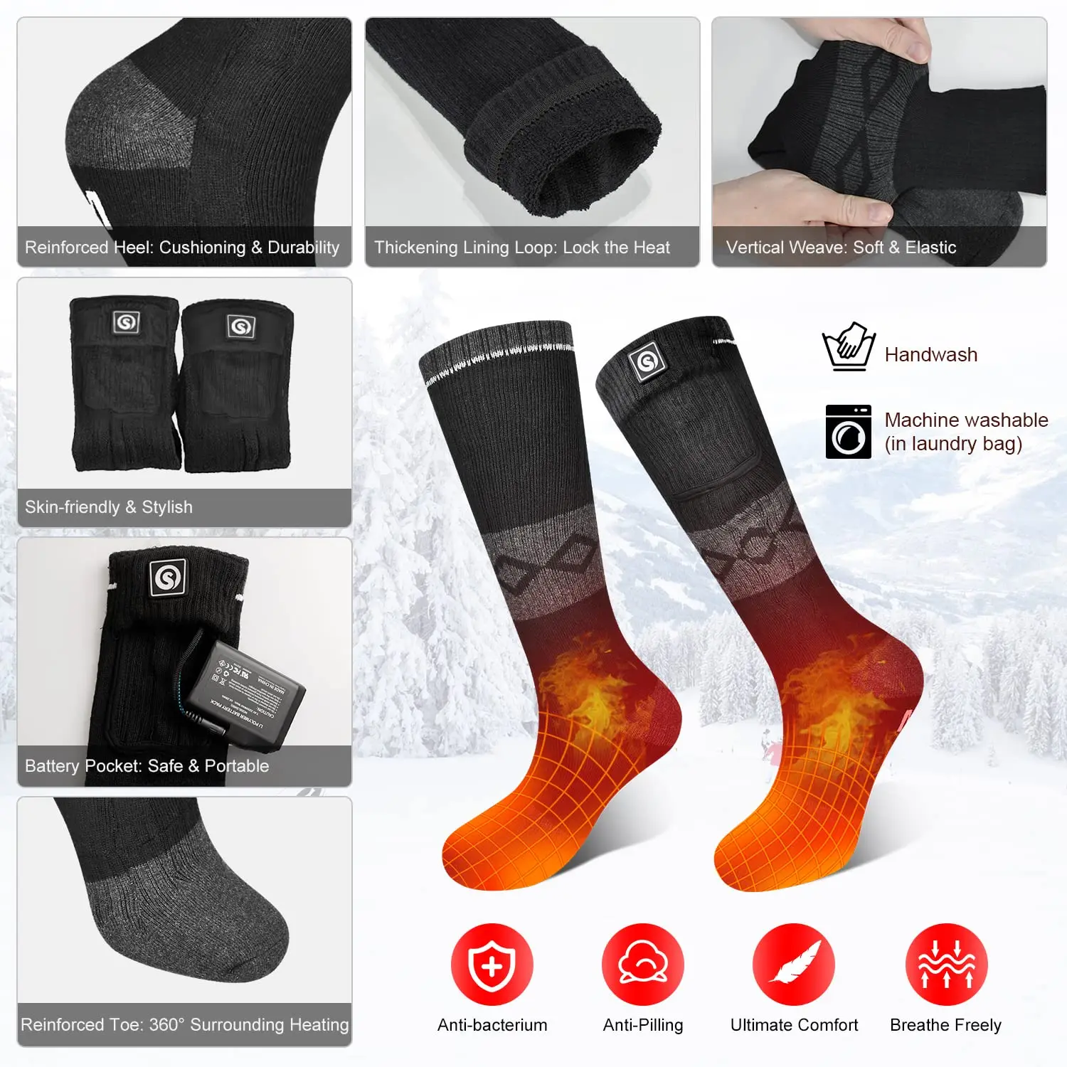 Calcetines eléctricos de carga para hombre y mujer, medias calientes de invierno para montar al aire libre, acampar, senderismo, motocicleta, esquí