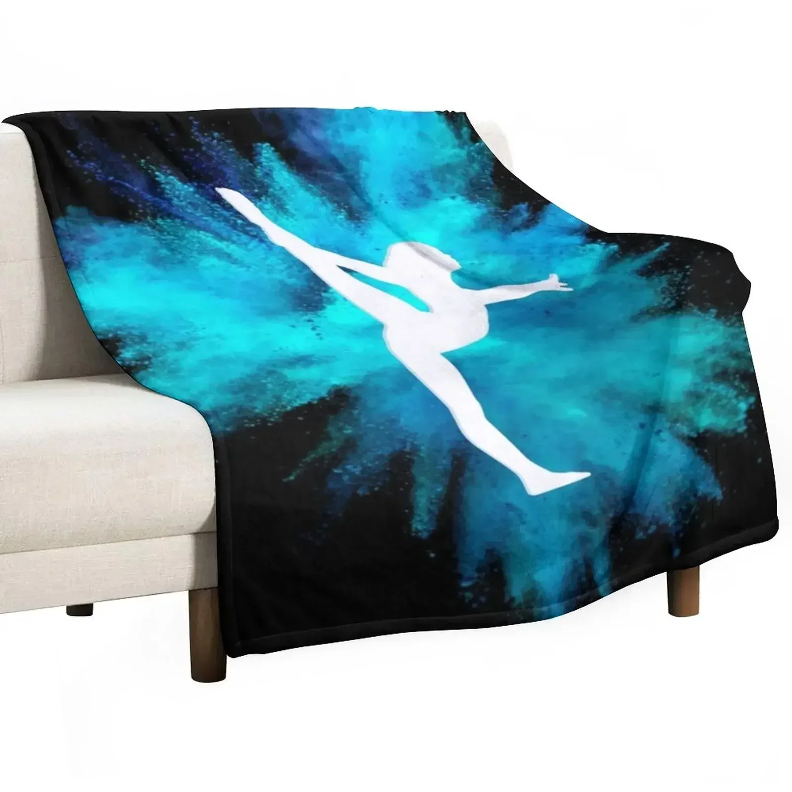 

Gymnast Silhouette - Blue Explosion(On Black) Throw Blanket Stuffeds Summer Beddings wednesday Blankets