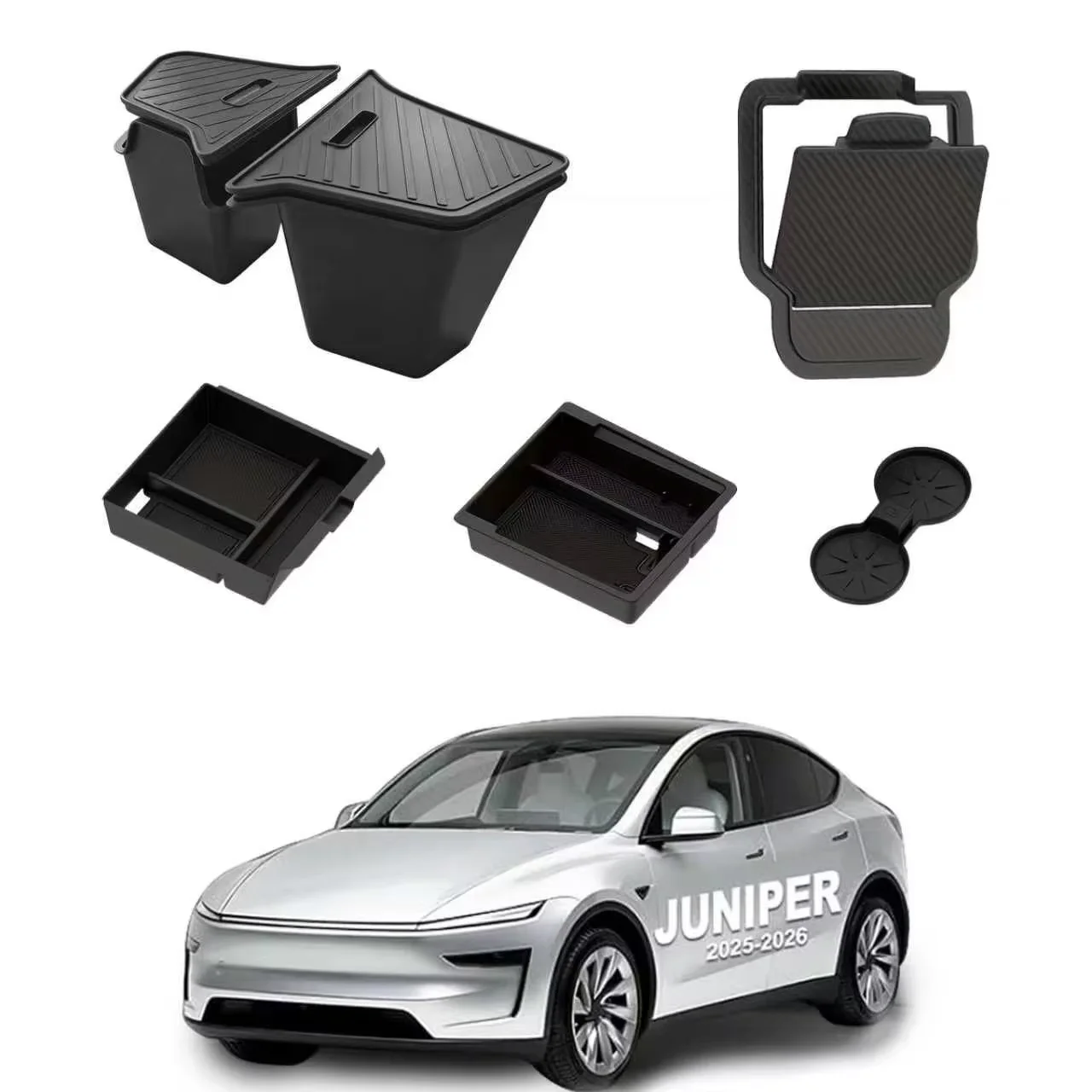 For 2025-2026 Tesla Model Y Juniper All-in-One Center Console & Trunk Storage Set, Custom-Molded OEM Fit Interior Organizer Easy To Clean
