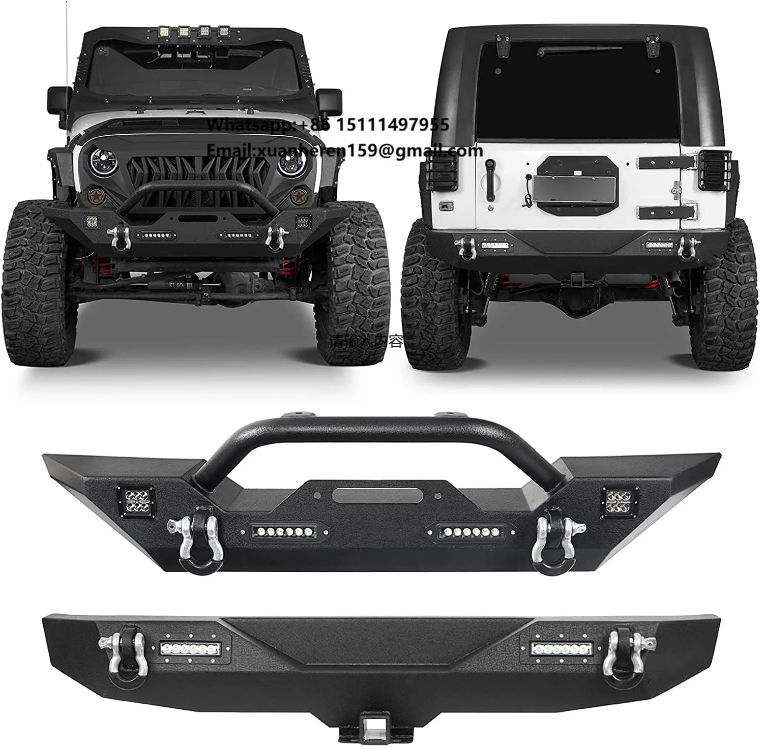 

Cars Parts Front Scirocco Bumper Front and Rear Bumper Combo Compatible With Je-ep Wrangl-er JK & Unlimited 2007-2018 2/4 Door