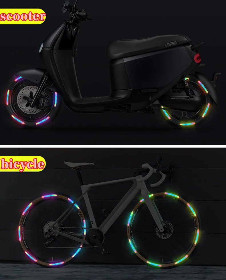 Reflektierende Anti-Kollisions-Warnaufkleber für Auto, Motorrad, Fahrradfelgen, siebenfarbige Laser-Autodekorationszubehörteile – Detail 4