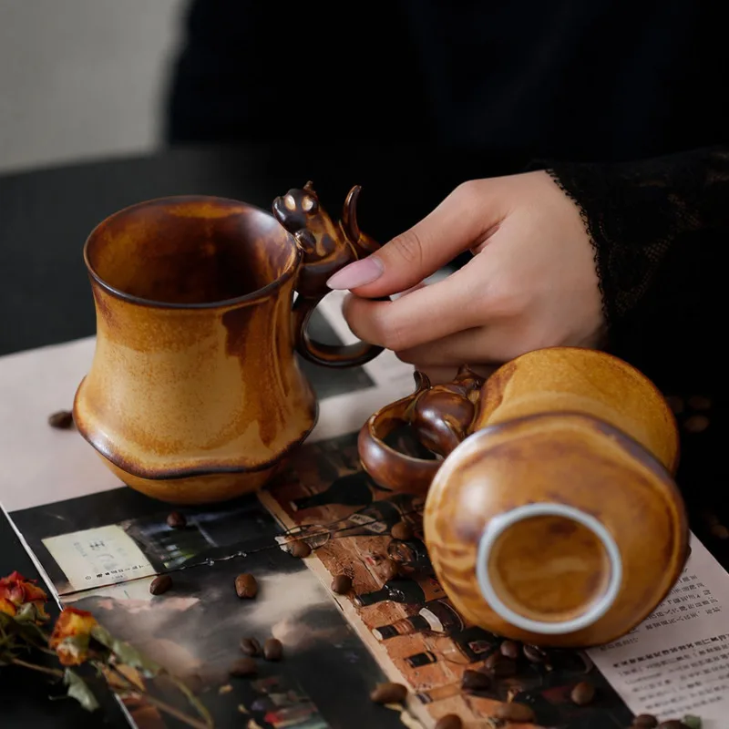 Ceramic Mug 290ml Cute Panda Ear Handle Coffee Tea Cup Vintage Home Office Kitchen Drinkware Creative Novelty Gift For Women Men
