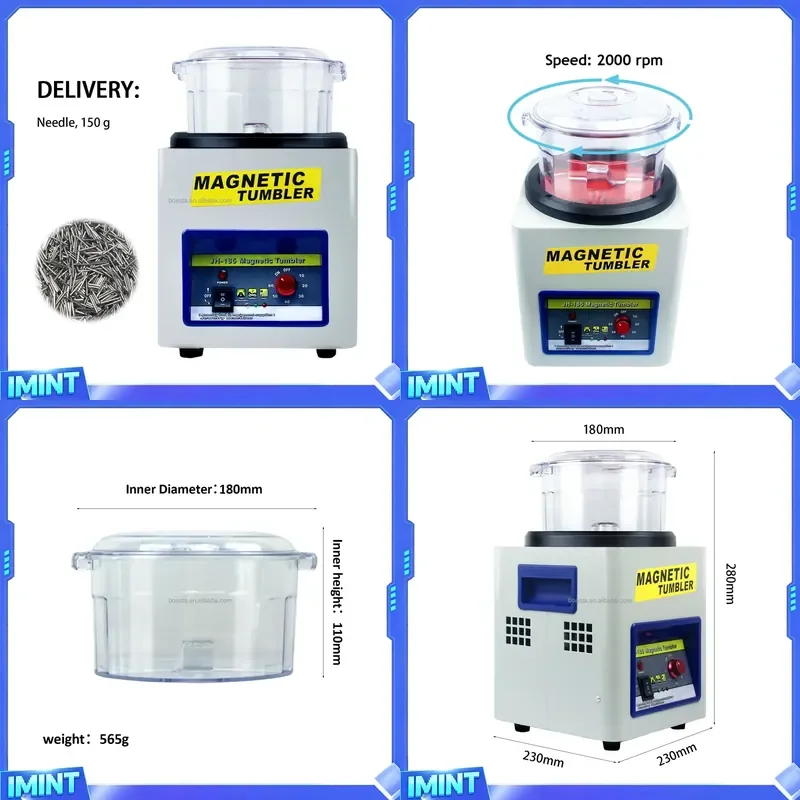 JH-185 Magnetic Finishing Machine Rotary Tumbler 600g Compact Jewelry Cleaning Polisher for Small Metal Parts 2000rpm 0.25KW