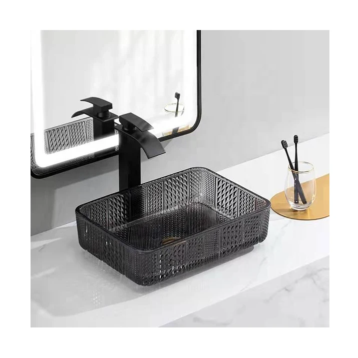 Square design glass sink basin  bowl for cabinet with vanity