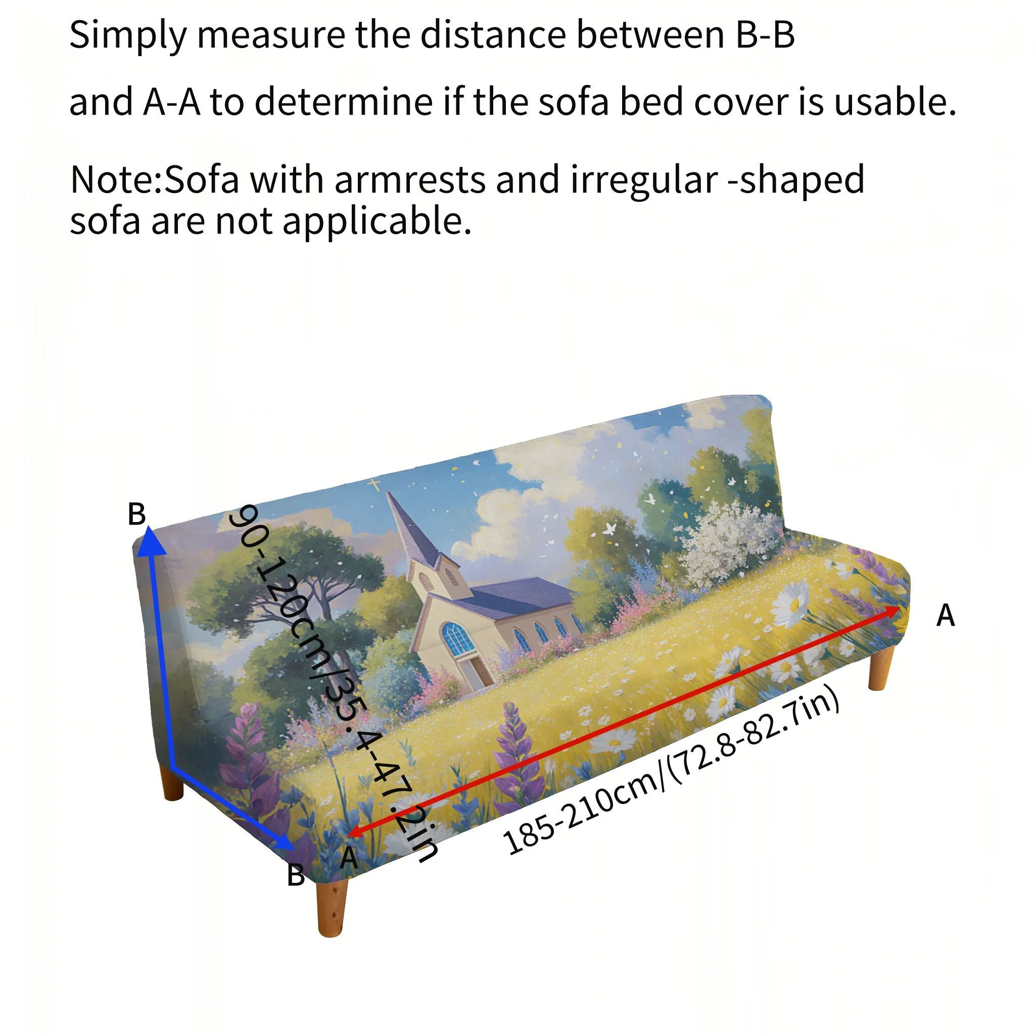 Armrest-free elastic printed sofa bed cover, living room home soft decoration, animation fantasy landscape printing pattern