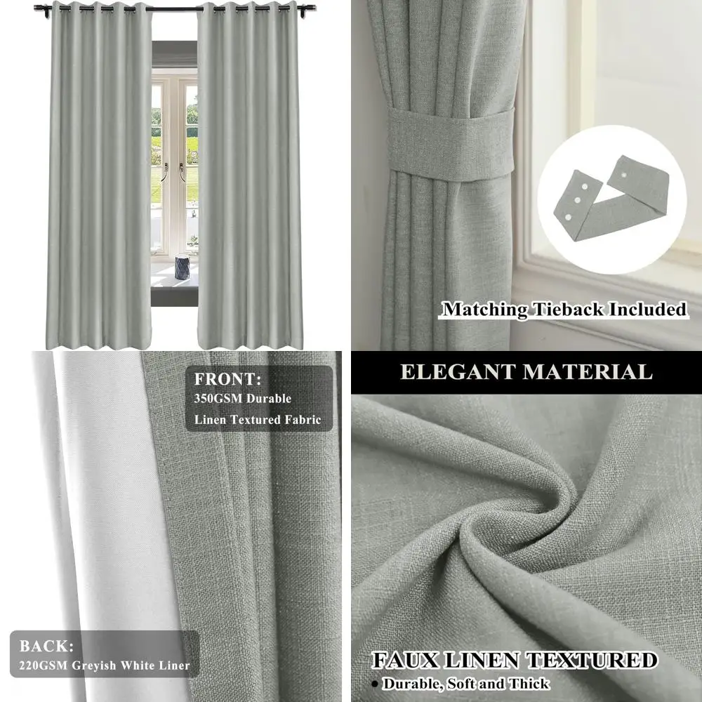 Natuurlijke linnenmix 50x108 inch verduisteringsgordijnen met kamerverduisterende voering, doorvoertule bovenste raamgordijnen voor privacy en licht co