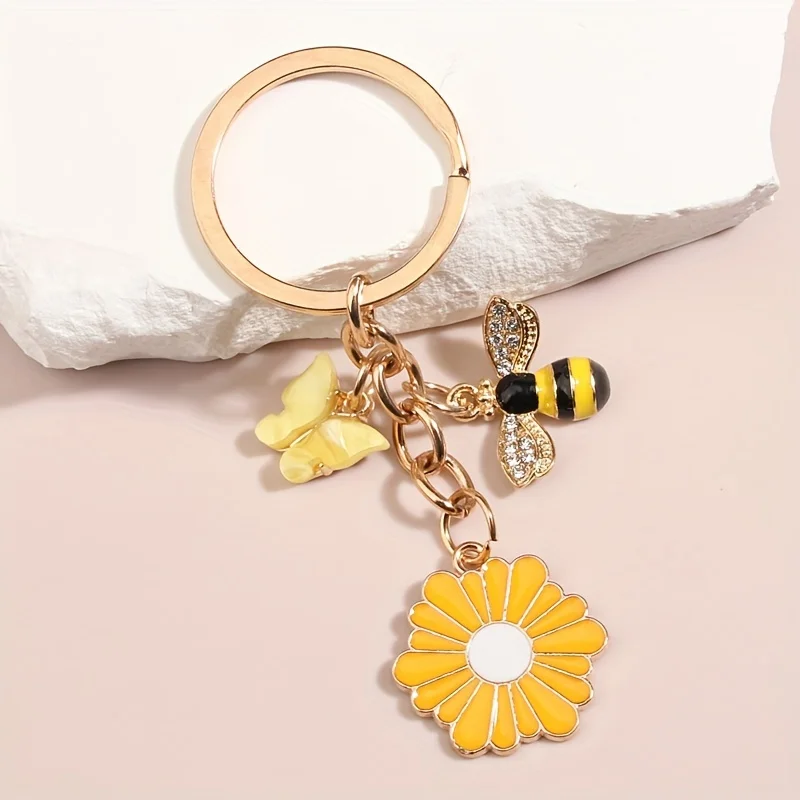 Cute Metal Butterfly Bee Sunflower Keychain