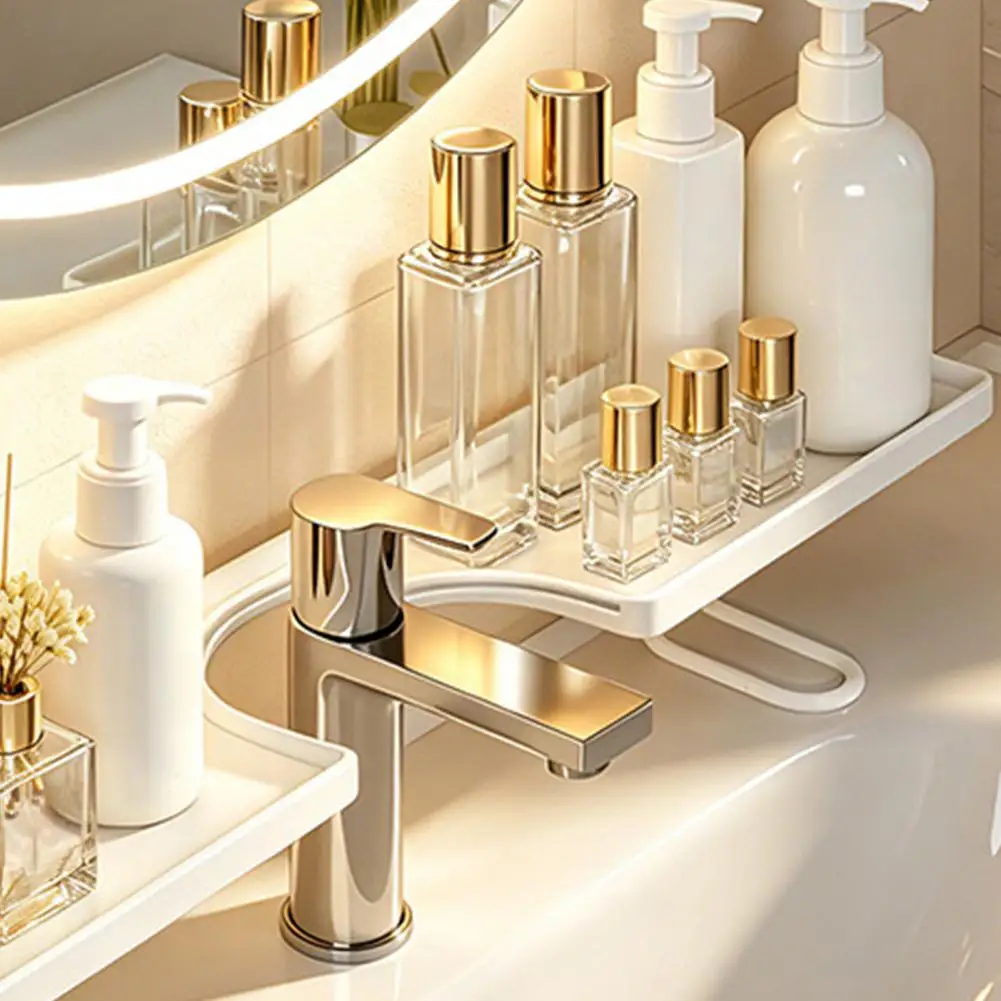 Drain Hole Toothbrush Holder Over Sink Faucet Storage Rack with Drain Holes Waterproof Anti-rust Kitchen Organizer Space-saving