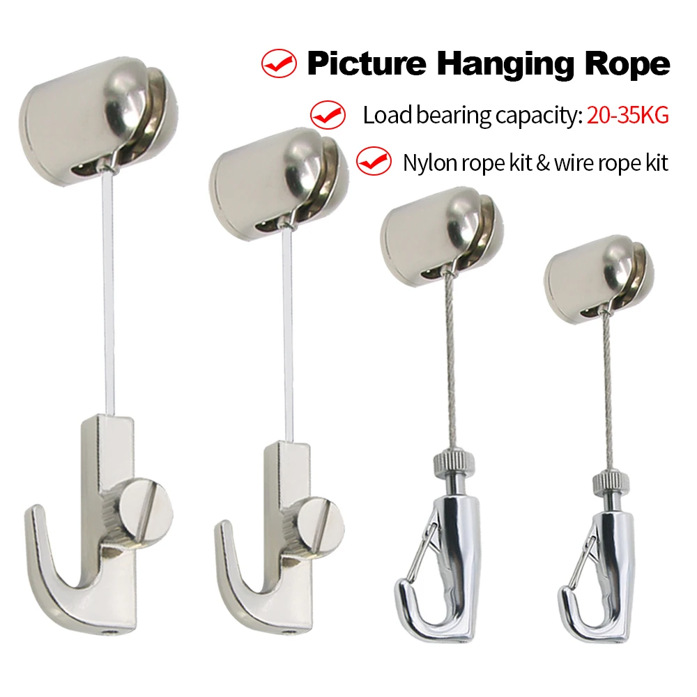 1.5mm Steel Wire Rope/Nylon Rope Kit Picture Suspension System Kit with Hooks and Spring Hooks for Hanging Picture Frames