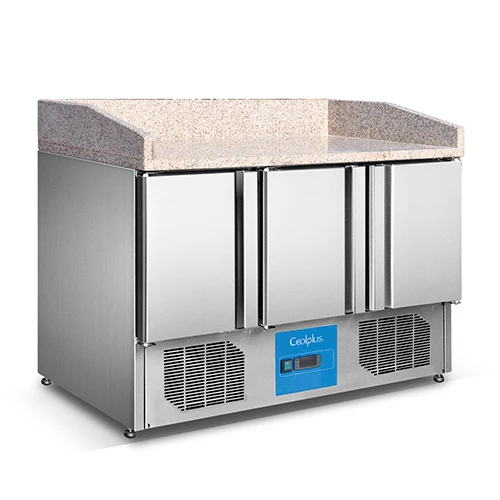 

Granite Top 3 Doors Pizza Chiller Fridge Commercial Undercounter Salad Refrigerated Prep Table