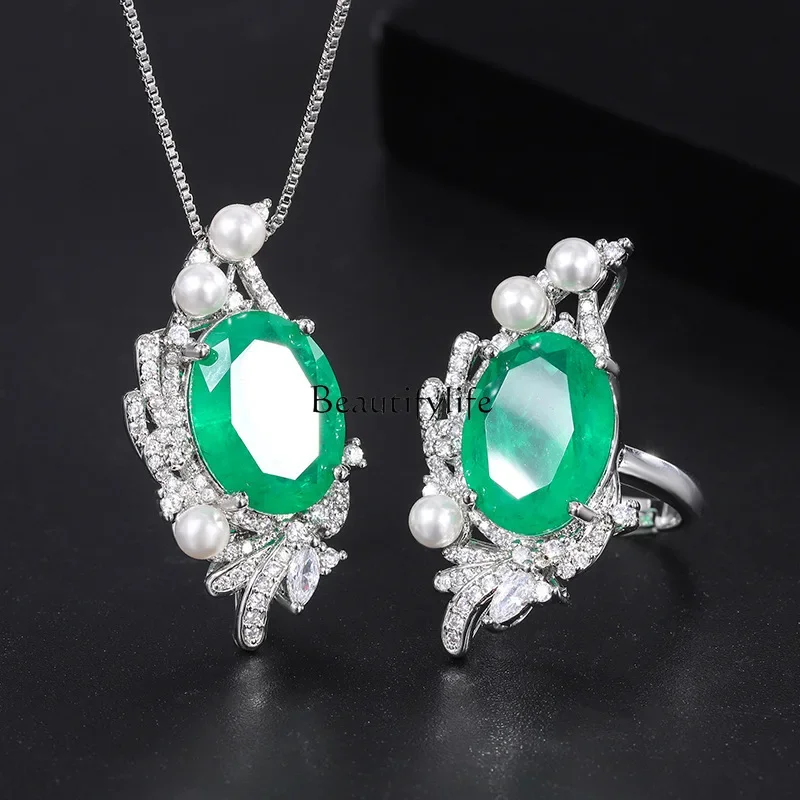 

European and American imitation emerald stud earrings set flower-shaped creative pendant