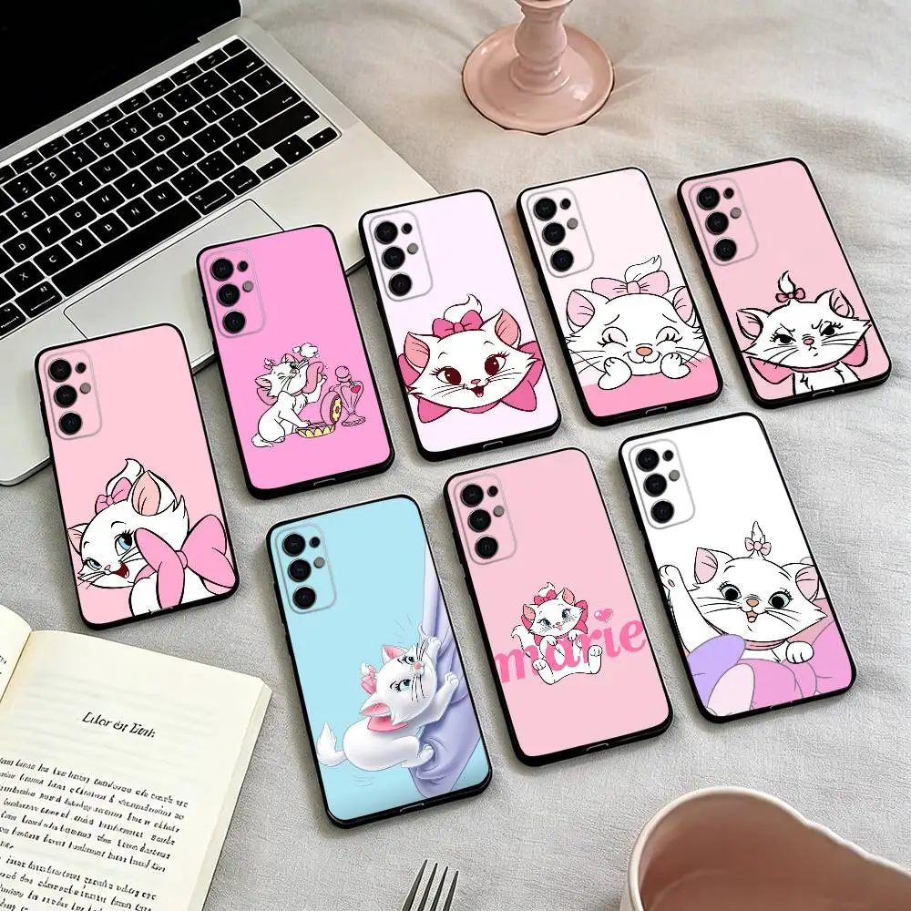 For m-Marie Cartoon Cat Lovely Phone Case For Samsung S25,S24,S21,S22,S23,S30,Ultra,S20,Plus,Fe,Lite,Note,10,Black Cover