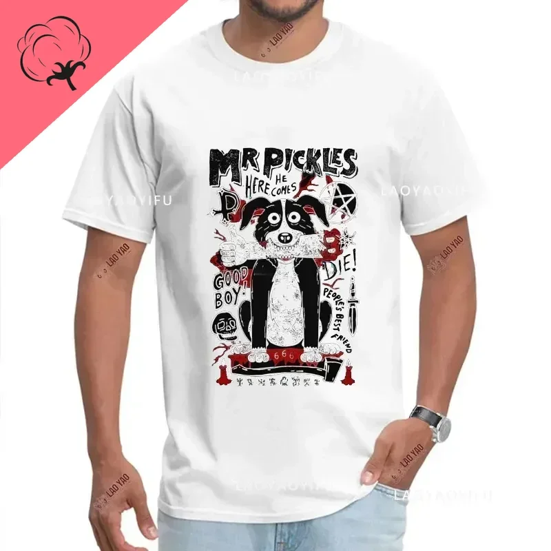 Cartoon Mr. Pickles T-shirt Men's Soft Shepherd Dog T-shirt O-neck Short Sleeve Fun Swimming Mature Dog Evil Demon