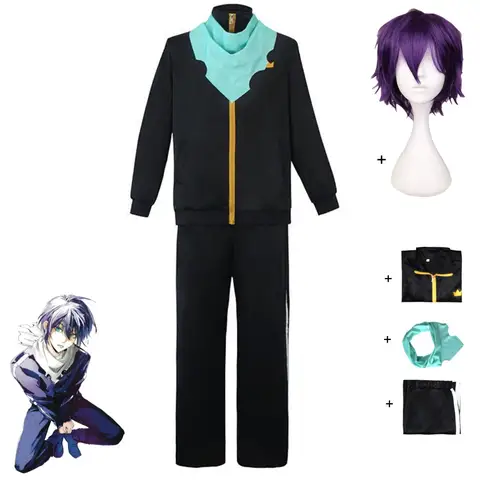 Anime Noragami Yato Cosplay Costume Black Tracksuit Tops Coat Pants Scarf Uniform Wig Adult Man Woman Daily Leisure Suit