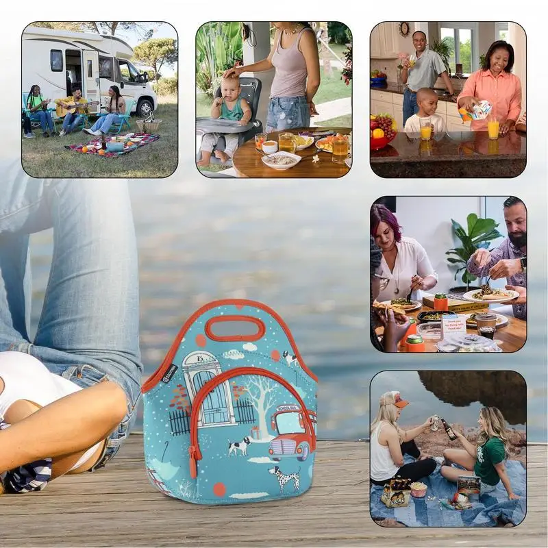 Portable Lunch Bag Adult Lunch Bag Printed Lunch Box Storage Pouch Insulated Handheld Lunch Bag Neoprene Tote For Camping