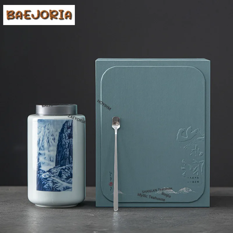 Blue And White Porcelain Tea Box Organizer Moisture-proof Elegant Storage Tank Containers Tea Caddy Teaware Equipment Decoration