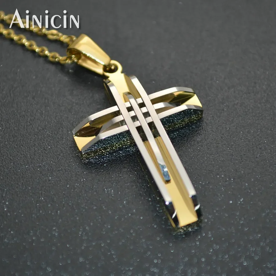 Send Free Chain High Fashion Men\'s Jesus Christian Jewelry 316L Stainless Steel Cross Pendants For Male Gift Jewelry