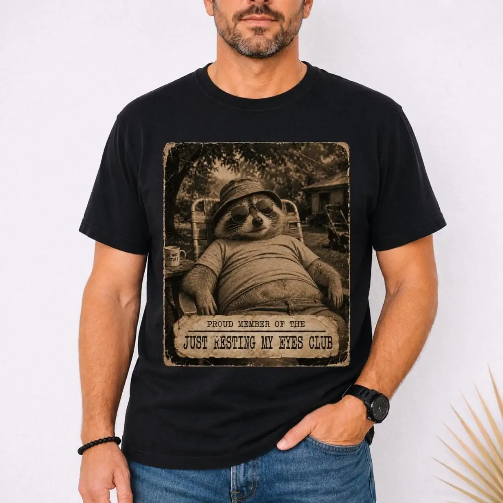 Proud Member of the Just Resting My Eyes Club T Shirt Funny Raccoon Sleepy Animal Humor  vintage Washed Breathable homme