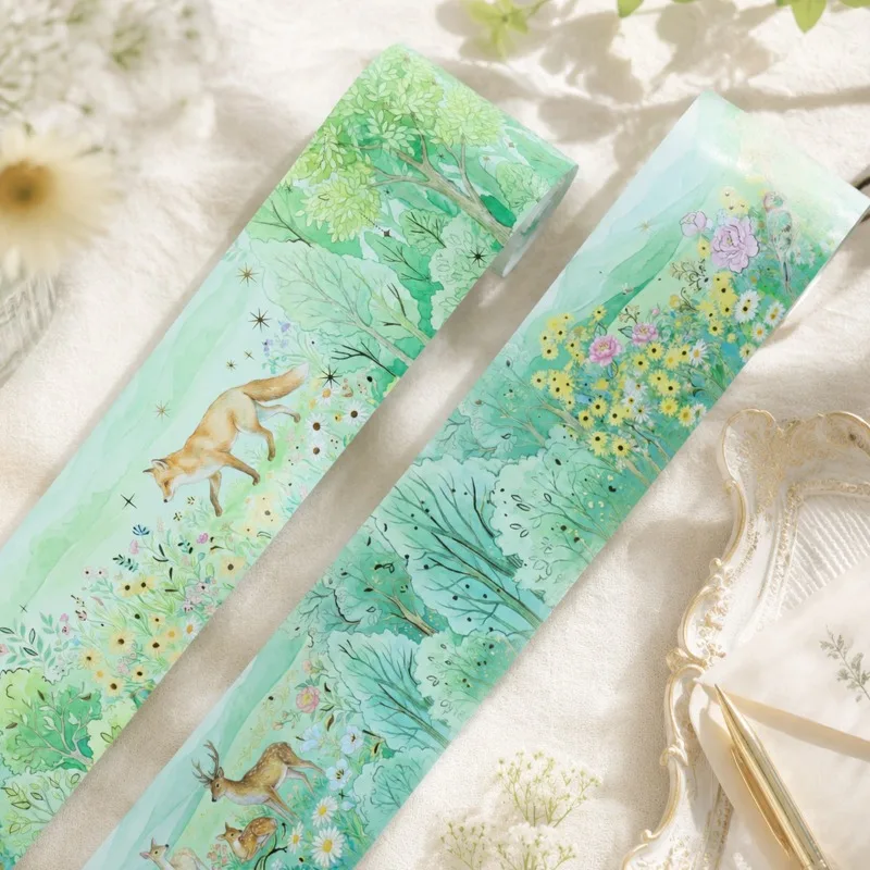 Green Meadow Gold Foil Washi Tape Landscape Journaling Scrapbooking Diary Planner Craft Album Stationery Gift Wrap Supplies
